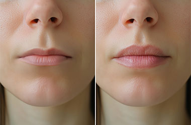 comparison of lips before and after lip enhancement showcasing natural beauty and lip color transformation using 8 techniques for fuller lips