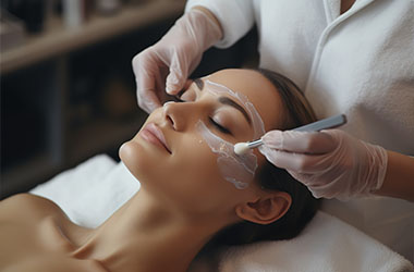 woman receiving facial treatment in spa setting with gentle application of skincare products for 3-step routine
